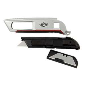 WEDO univerzális visszahúzható vágókés fém testtel, gumi fogantyúval és fém sínnel, 15 cm, pót pengével - Tapétavágó