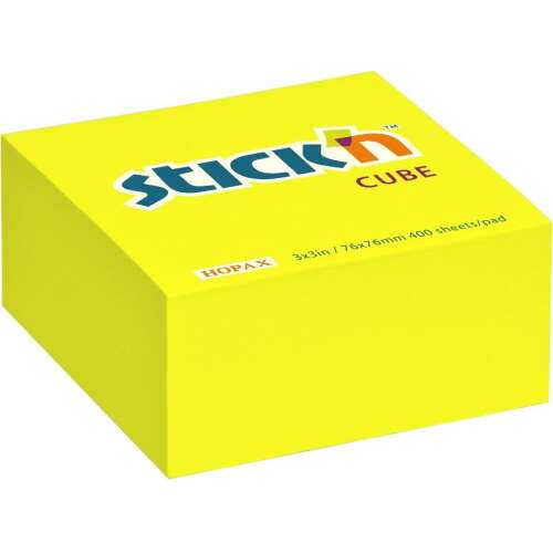 Stick'n Cube 400 sheets neon yellow sticky notes