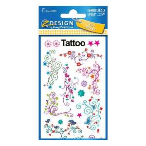 Avery Zweciform Design temporäres Tattoo-Blatt mit mehreren bunten floralen und Schmetterlingsmotiven - Avery