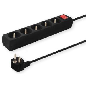 Black Savio Power Strip with 5 Outlets and Switch - Electrical Installation