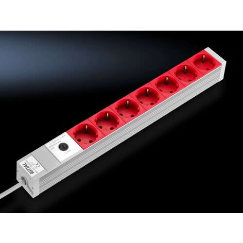 Priză multiplă Rittal 7240260 230V cu 7 prize, gri/roșu, 2m