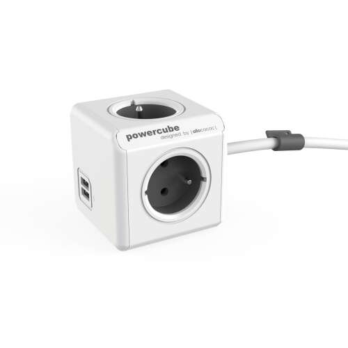 Allocacoc PowerCube Extended 4 aljzatú elosztó 2 USB porttal, fehér