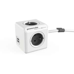 Allocacoc PowerCube Extended priză multiplă cu 4 prize și 2 porturi USB, alb - Allocacoc Prize