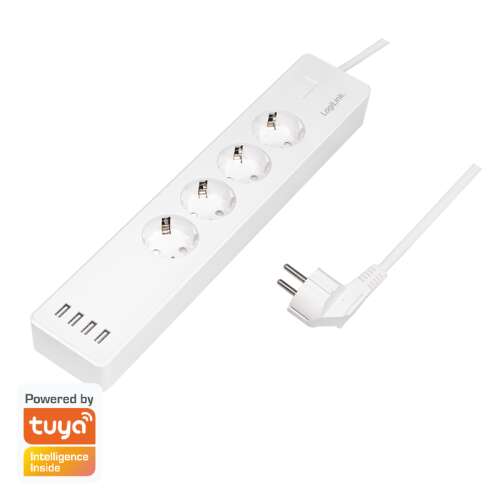 LogiLink SH0104 230V WiFi Smart разклонител с 4 гнезда и 4 USB порта, Бял