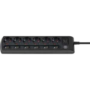 Brennenstuhl 220V 6-outlet power strip with individual switches, 2m cable, black - Brennenstuhl Power Strip