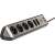 Brennenstuhl Estilo 6-outlet power strip with 2 USB ports, black and silver, angled view