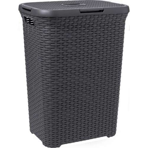 Coș de rufe Curver Natural Style cu efect de ratan, 60 litri, gri