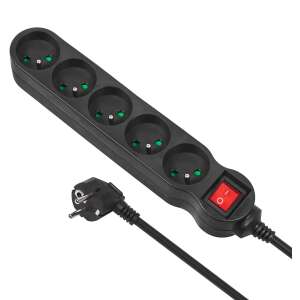 Priză multiplă Maclean MCE183 cu 5 prize și întrerupător, negru - Maclean Prize