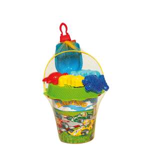 7 részes homokozó szett figurás vödörrel, versenyautó mintával - Homokozó játék