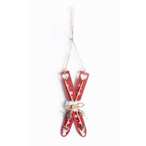 Piros fa síléc karácsonyi dísz csillagokkal és szívekkel, 20cm - Nonbrand Karácsonyi dekoráció
