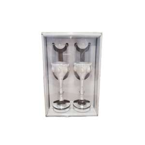 Esküvői pezsgőspoharak szett 2db-os, 23cm magas, átlátszó üveg fehér díszítéssel - Ajándékötlet esküvőre