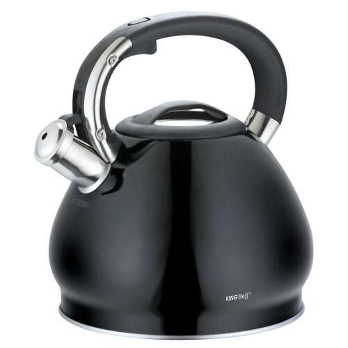 Czarny czajnik Kinghoff o pojemności 3,4 l ze stali nierdzewnej z gwizdkiem