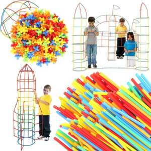 Kruzzel building toy set with straws and connectors, kids building a castle, rocket and tower - Kruzzel