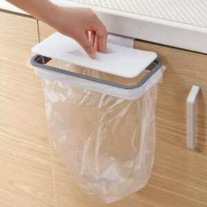 White hanging trash can holder with lid, for kitchen cabinet door, space saving, easy to use, garbage bag holder - Trash can