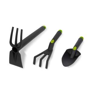 Garden tool set, 3 piece, hoe, rake, trowel, plastic, black, green - Planting Tool