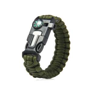 Brățară de supraviețuire verde cu busolă, aprinător de foc, fluier și cuțit - Brățări bărbați