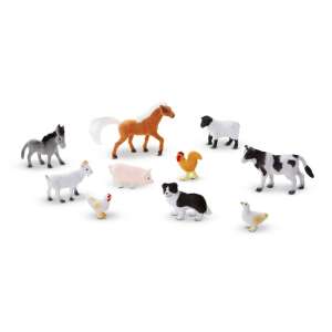 Melissa & Doug Farm Friends Állatfigurák, 10 darabos készlet, 10 darabos farm állatfigurák készlete, tartalmaz lovat, tehenet, juhot, kecskét, szamarat, malacot, csirkét, kakast, libát és kutyát - Melissa & Doug