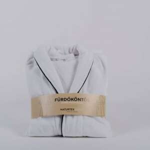 NAT. Velúr fürdőköntös, fehér színben, fekete paszpóllal, XL méretben - Férfi köntös