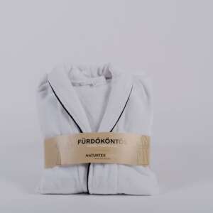 Fehér NAT. Velúr fürdőköntös fekete paszpóllal, L méret - Férfi köntös