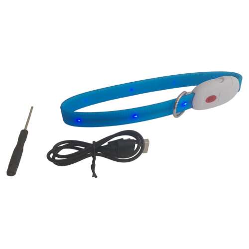 Kék USB-vel tölthető LED kutyanyakörv töltőkábellel - Rágcsálótartás