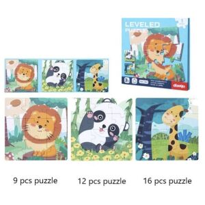 3 az 1-ben mágneses dinoszaurusz puzzle gyerekeknek, oroszlán, panda, zsiráf - Puzzle & Kirakó