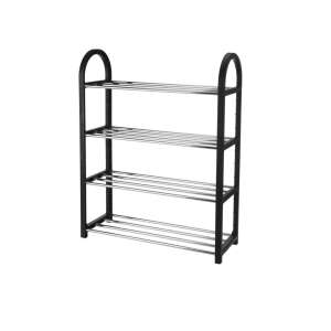 Schwarzer Schuhregal mit 4 Regalen, für 8 Paar Schuhe, isoliert auf weißem Hintergrund - Schuhregale