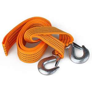 Orange 3 meter tow strap with hooks, 3 ton capacity - Tow rope