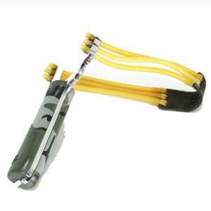 Camouflage slingshot with metal frame and rubber bands - Slingshot