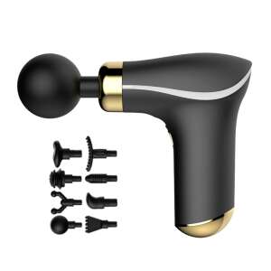 Black and gold handheld muscle massager with 8 interchangeable heads, Compact Power Massager KH-325 - Massage gun