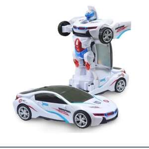 White transforming robot toy car, converts from car to robot, with lights and sounds, for kids - Nonbrand Kids's play car