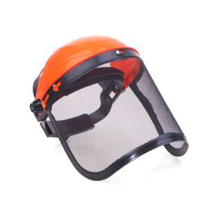 Orange safety helmet with mesh face shield for gardening, lawn mowing, and other outdoor work - Occupational safety mask