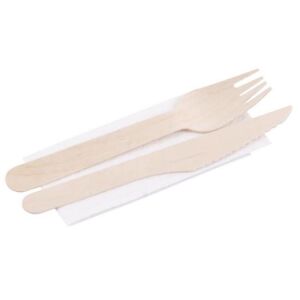 Eco-friendly Disposable Wooden Cutlery Set, Knife, Fork, Napkin, 16 cm 125163715 - Disposable Cutlery