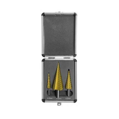 Strend Pro Step Drill Bits Set, Titanium, Aluminum Case, 3 pcs, 4-12/20/32 mm 99243455