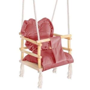Wooden Children's Swing, Pink Heart Pillow, 33.4x34.5x25 cm, Springos