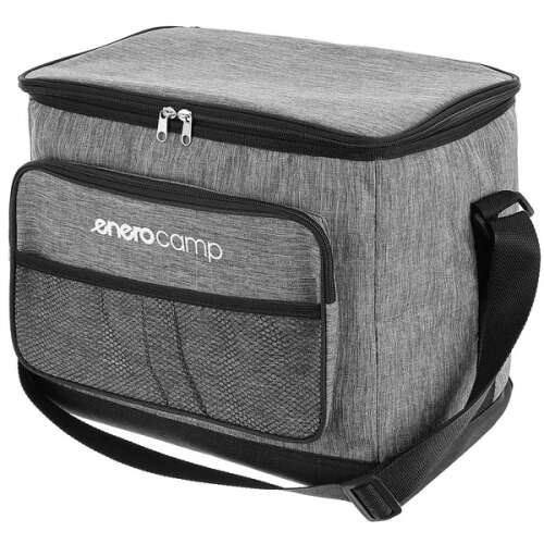 Enero Camp 25L szürke hűtőtáska vállpánttal, tökéletes piknikekhez, kempingezéshez és strandoláshoz