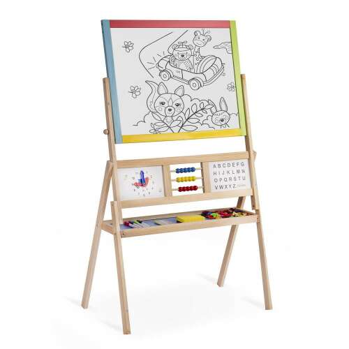 Ricokids double-sided magnetic and chalkboard easel with clock, abacus, letters, numbers, and accessories