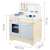 Ricokids interactive wooden play kitchen for kids, featuring a stove, oven, sink, and storage space, dimensions 48.5 x 28 x 70 cm