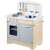 Ricokids interactive wooden play kitchen for kids, featuring a stove, oven, sink, and storage space