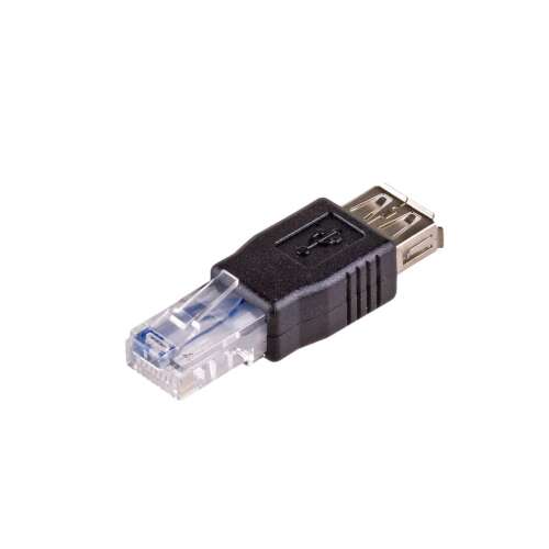 Адаптер Akyga AK-AD-27 USB към RJ45, черен, ъглов изглед