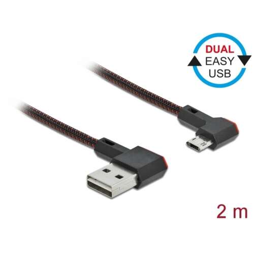 Delock EASY-USB 2.0 kábel USB A-típusú csatlakozódugóval - EASY-USB Micro-B típusú csatlakozódugóval, ívelt - USB kábel