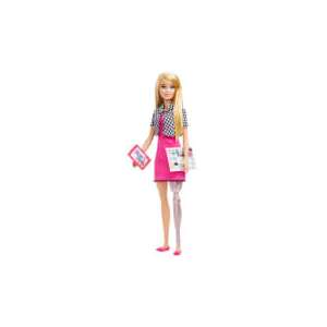 Barbie You Can Be Interior Designer Doll, a doll with a prosthetic leg, wearing a pink dress and a checkered shirt, holding a tablet and design plans, perfect for imaginative play - Barbie Baba