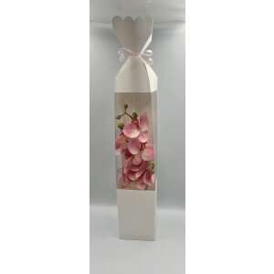 Mű orchidea rózsaszín virág fehér dobozban átlátszó ablakkal, tökéletes otthoni dekorációhoz vagy ajándékba - Ajándék ötlet Valentin-napra