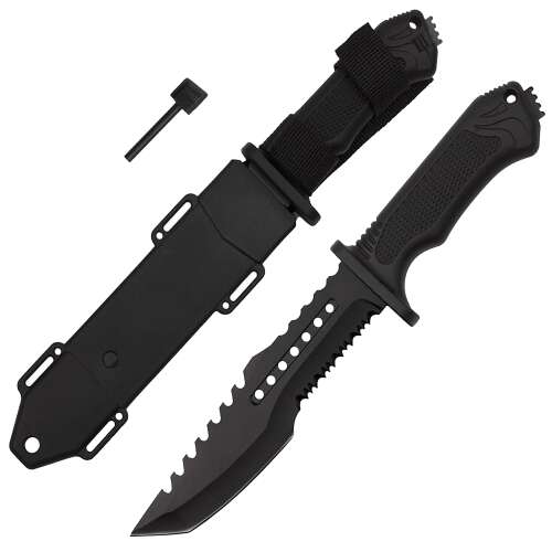 IdeallStore® Jagdmesser, Survival Spirit, Edelstahl, Amnar, 30,5 cm, Schwarz, inklusive Scheide, Jagdmesser mit Scheide, Feuerstarter, Überlebensmesser, taktisches Messer, Campingmesser