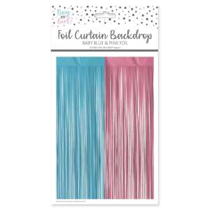 Blue and pink foil curtain backdrop for baby shower, 95x245cm - Party Decoration
