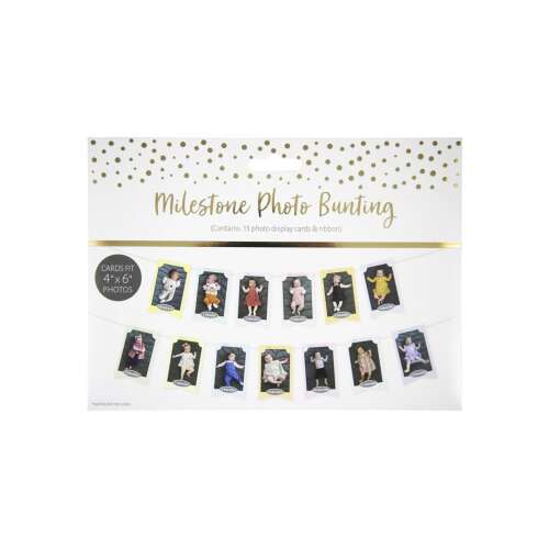 Milestone Photo Bunting with 13 cards for 4x6 photos, perfect for baby's first year