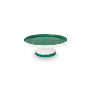 Love Birds Stripes Emerald-Green Cake Stand 24cm by PIP Studio, green and white porcelain cake stand with a striped design - Tray