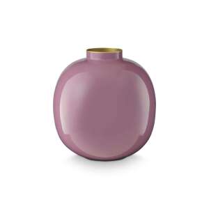 Lilac decorative metal vase 23cm by PIP Studio, round shape, purple color, gold rim - Pip Studio
