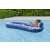 Woman relaxing on Bestway Comfort Plush shaded lounge, blue and white, inflatable pool float