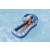 Woman relaxing on Bestway Comfort Plush shaded lounge with canopy, blue and white, inflatable pool float