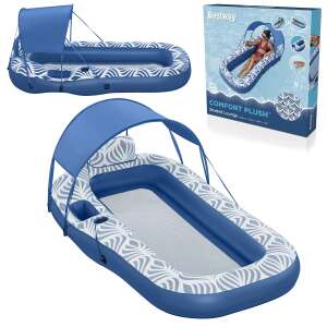 Bestway Comfort Plush ležadlový ostrov s baldachýnom, modrý a biely, nafukovací plávajúci ostrov - Plážové matrace